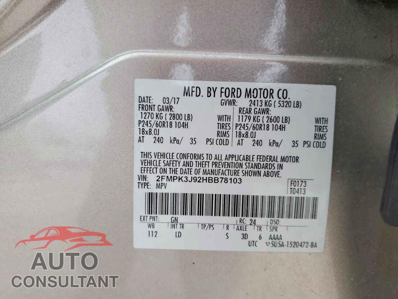 FORD EDGE 2017 - 2FMPK3J92HBB78103
