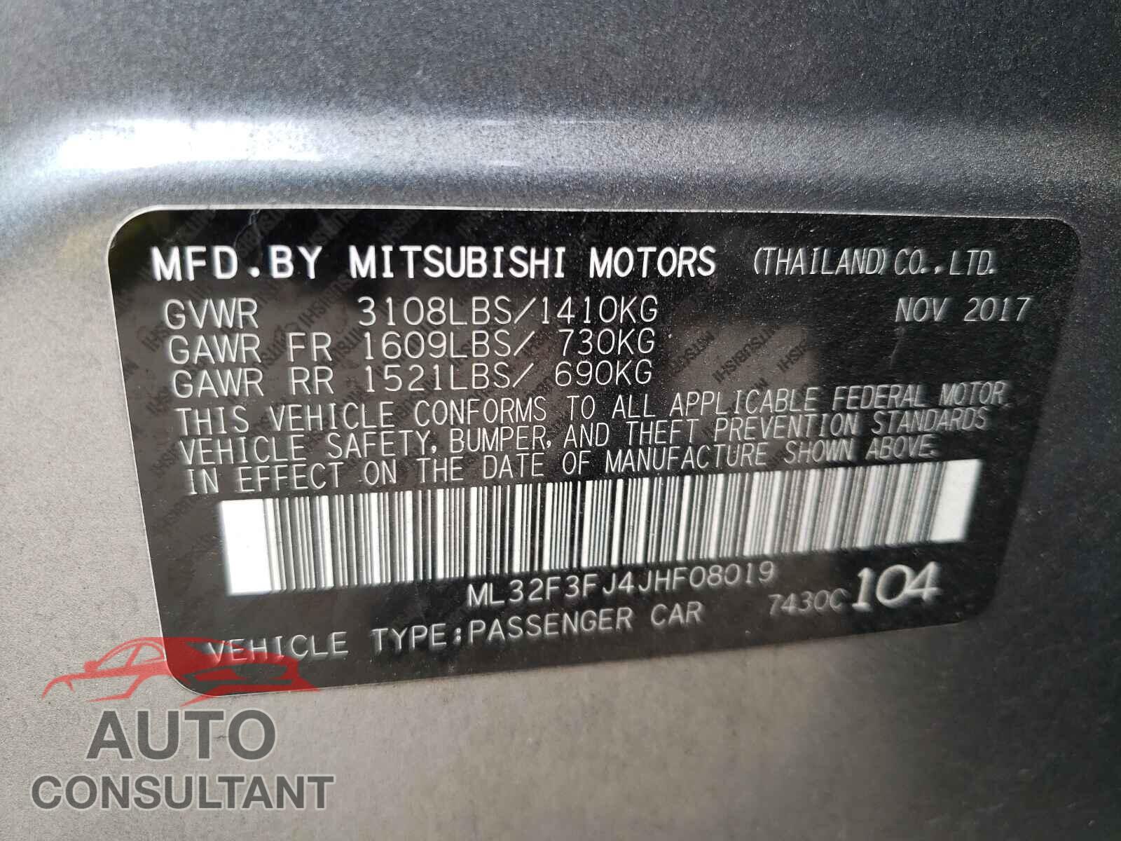MITSUBISHI MIRAGE 2018 - ML32F3FJ4JHF08019