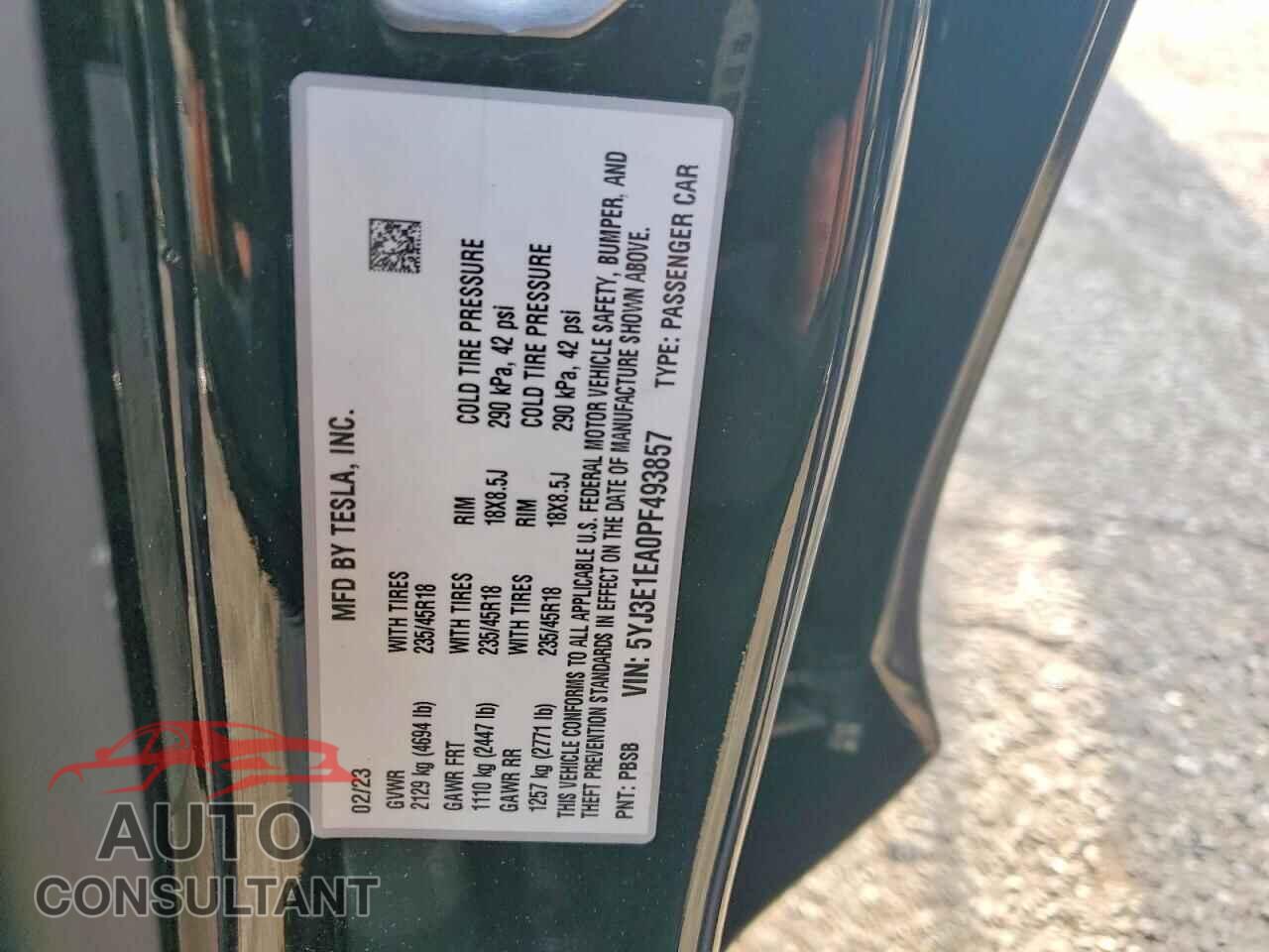 TESLA MODEL 3 2023 - 5YJ3E1EA0PF493857