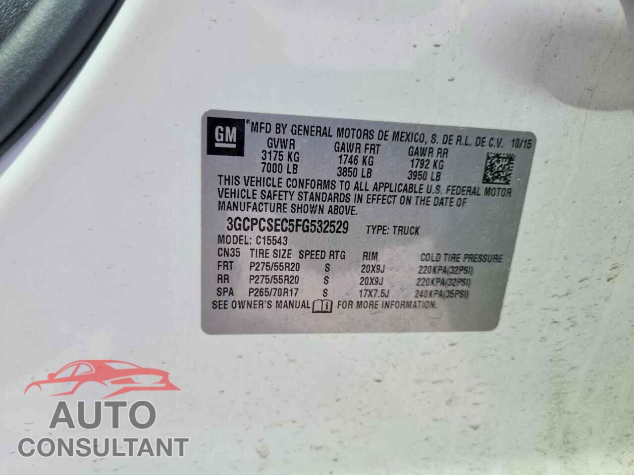 CHEVROLET SILVERADO 2015 - 3GCPCSEC5FG532529