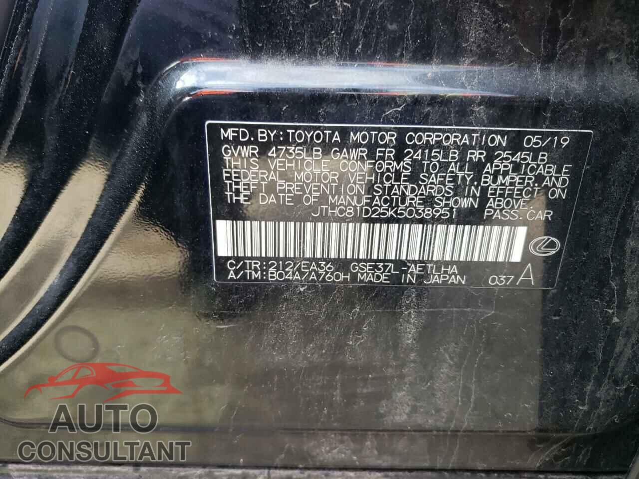 LEXUS IS 2019 - JTHC81D25K5038951