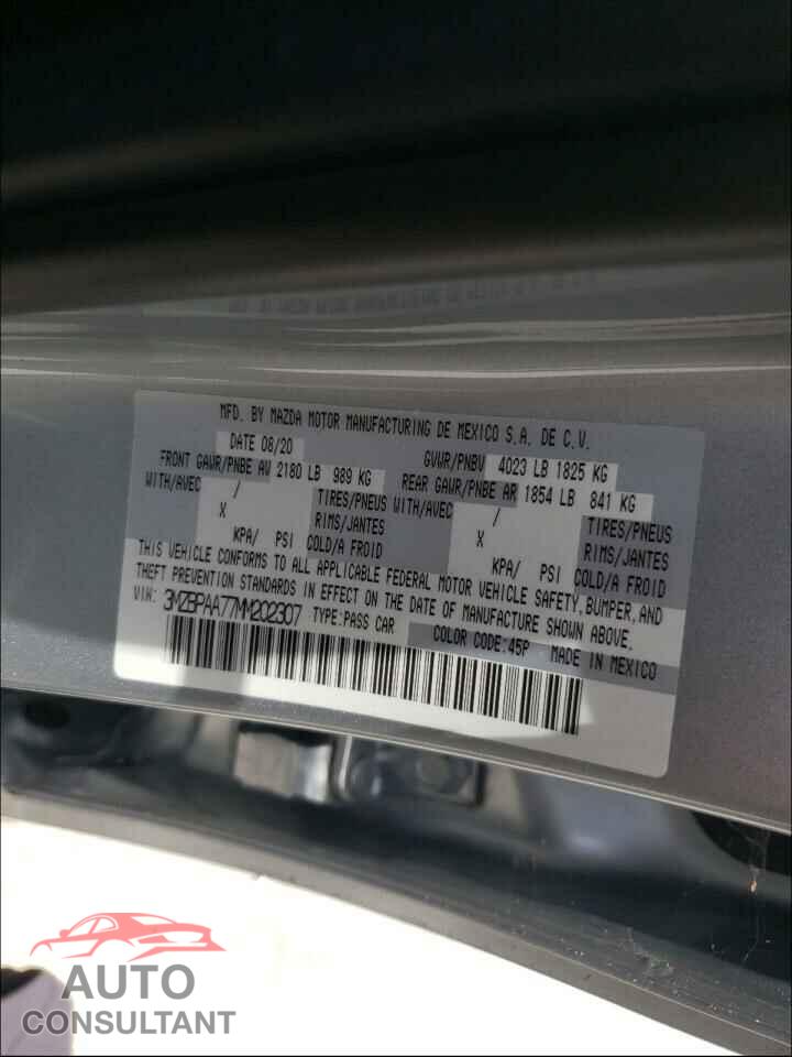 MAZDA 3 2021 - 3MZBPAA77MM202307