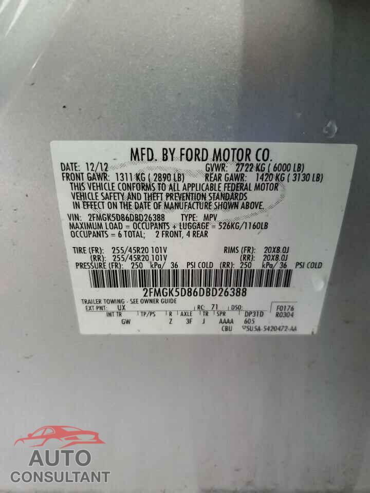 FORD FLEX 2013 - 2FMGK5D86DBD26388