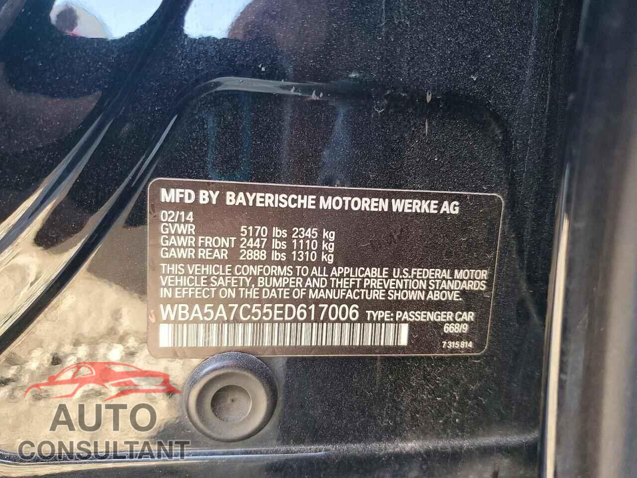 BMW 5 SERIES 2014 - WBA5A7C55ED617006