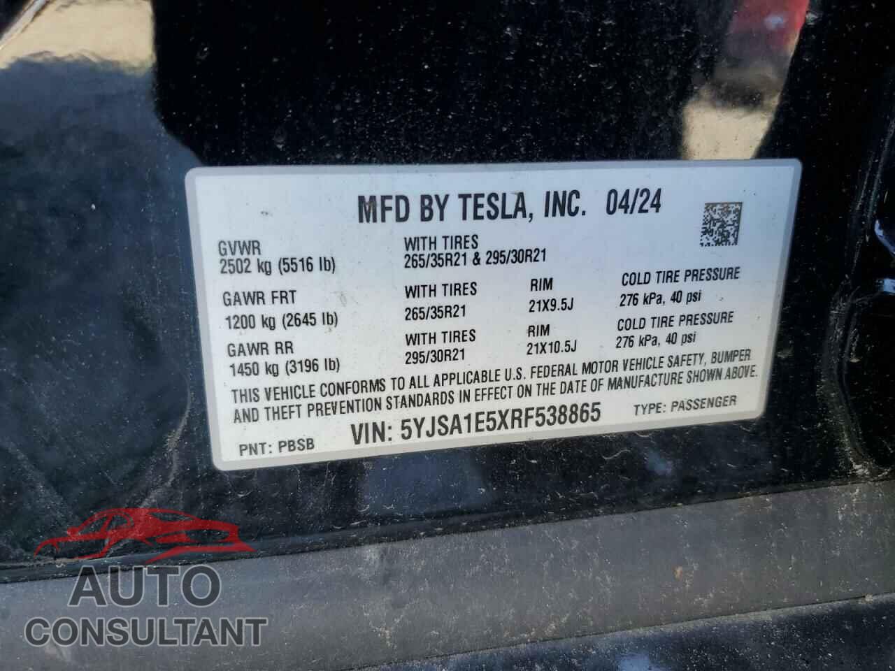 TESLA MODEL S 2024 - 5YJSA1E5XRF538865
