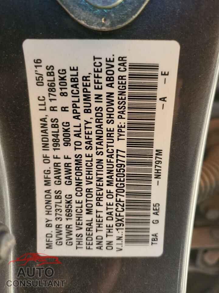 HONDA CIVIC 2016 - 19XFC2F70GE059777