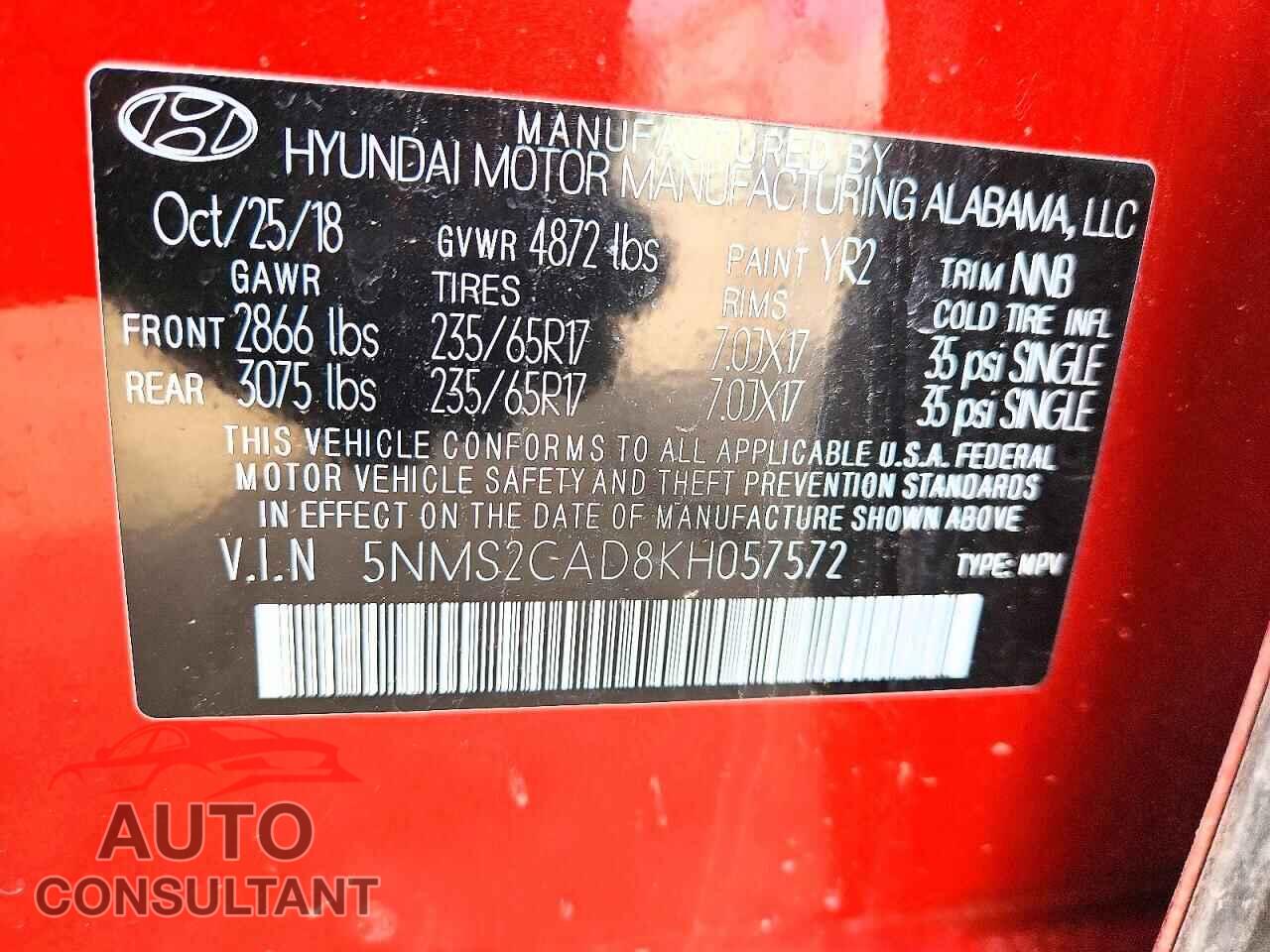 HYUNDAI SANTA FE 2019 - 5NMS2CAD8KH057572