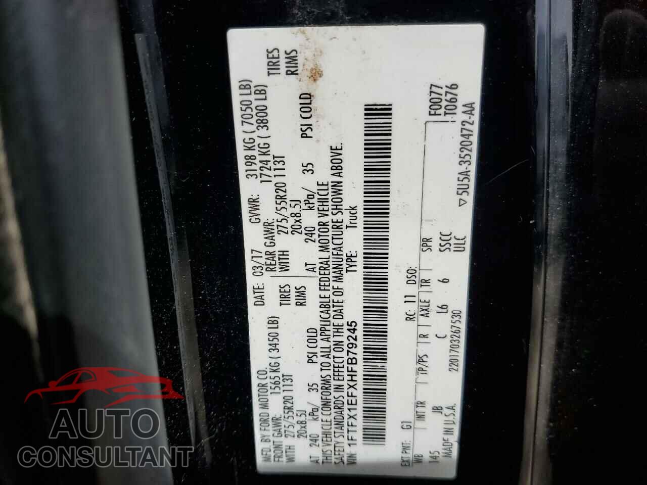 FORD F-150 2017 - 1FTFX1EFXHFB79245