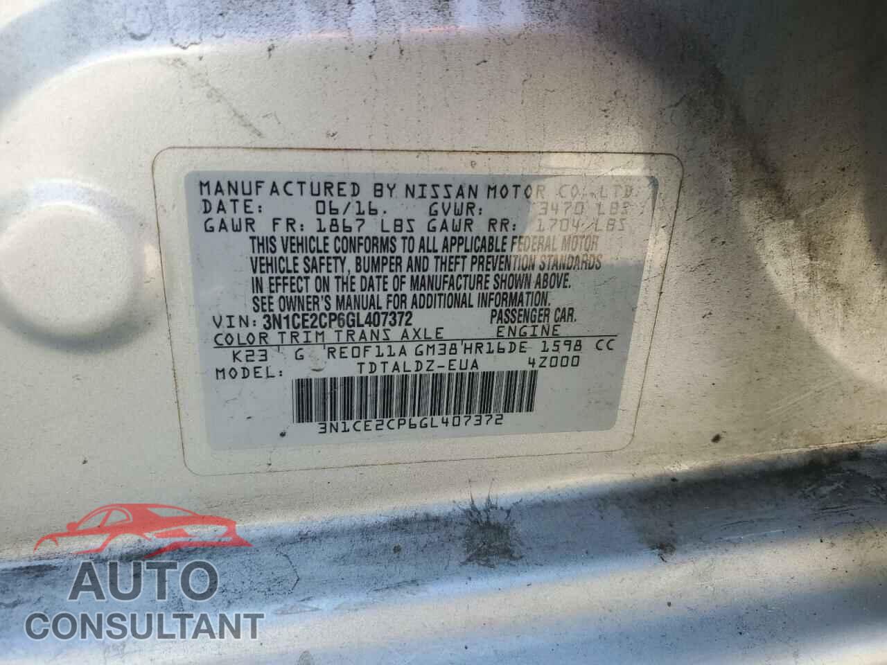 NISSAN VERSA 2016 - 3N1CE2CP6GL407372