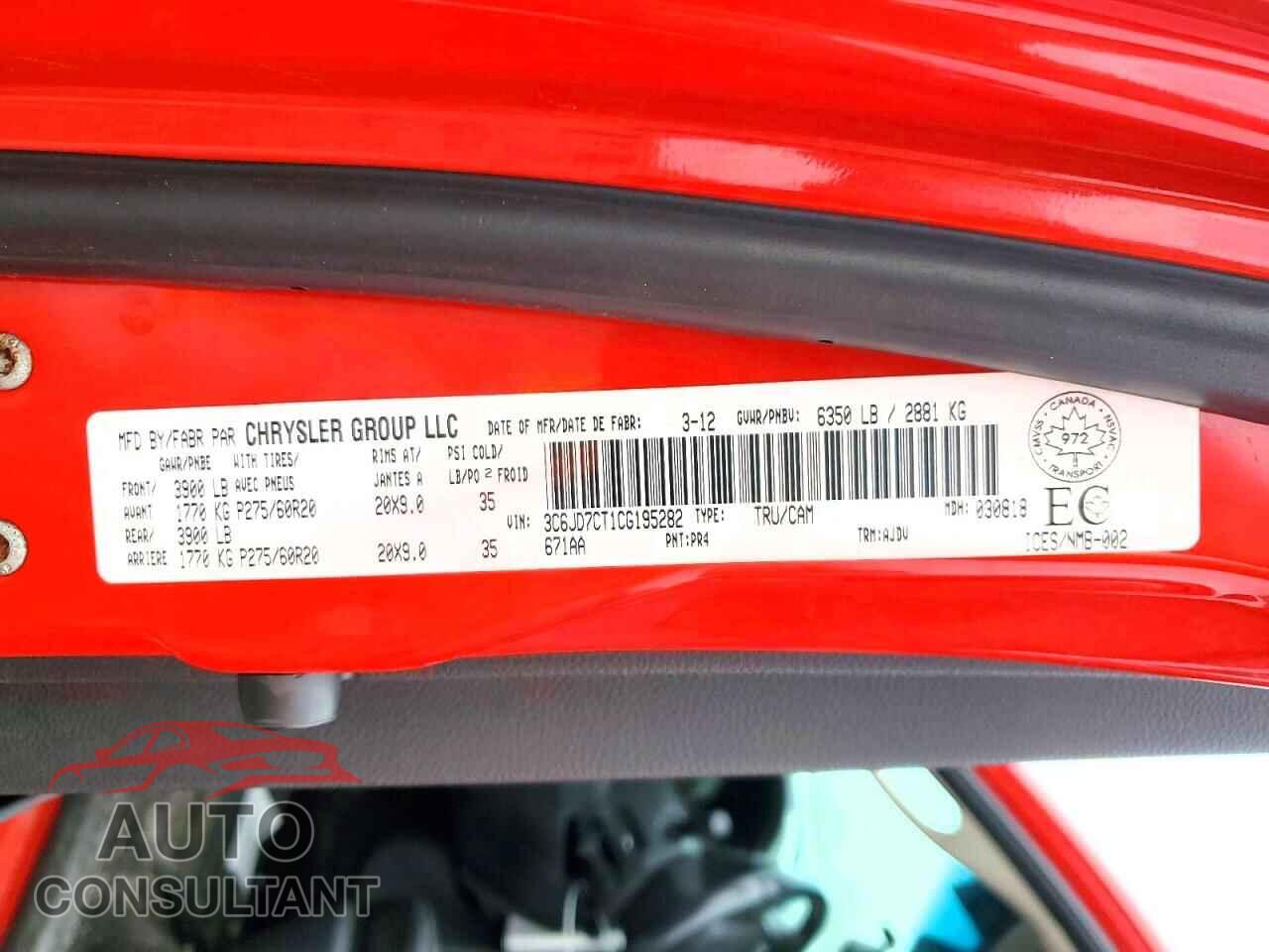 DODGE RAM 1500 2012 - 3C6JD7CT1CG195282