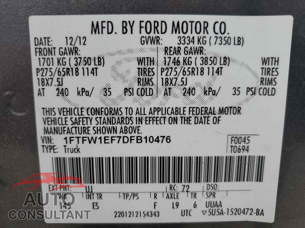 FORD F-150 2013 - 1FTFW1EF7DFB10476