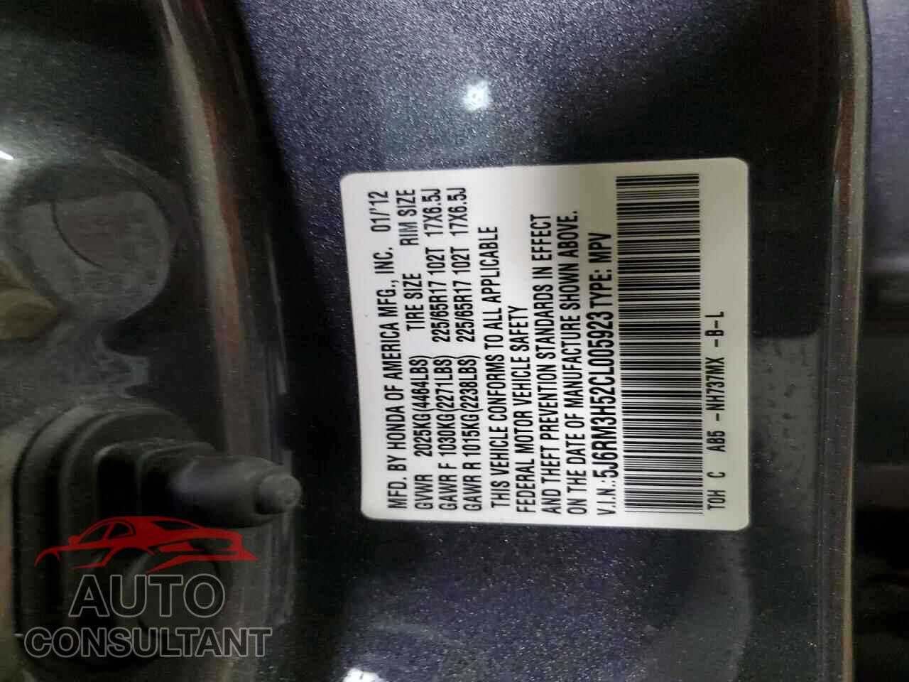 HONDA CRV 2012 - 5J6RM3H52CL005923