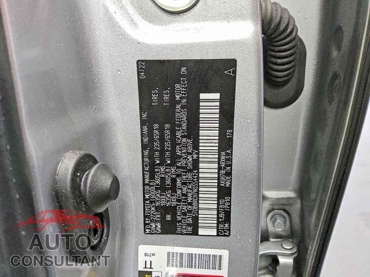 TOYOTA HIGHLANDER 2022 - 5TDBBRCH7NS554424