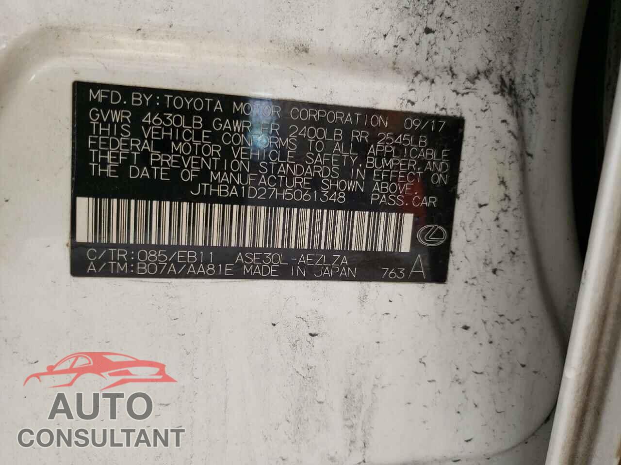 LEXUS IS 2017 - JTHBA1D27H5061348