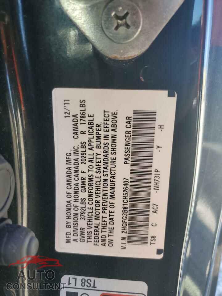 HONDA CIVIC 2012 - 2HGFG3B81CH526407