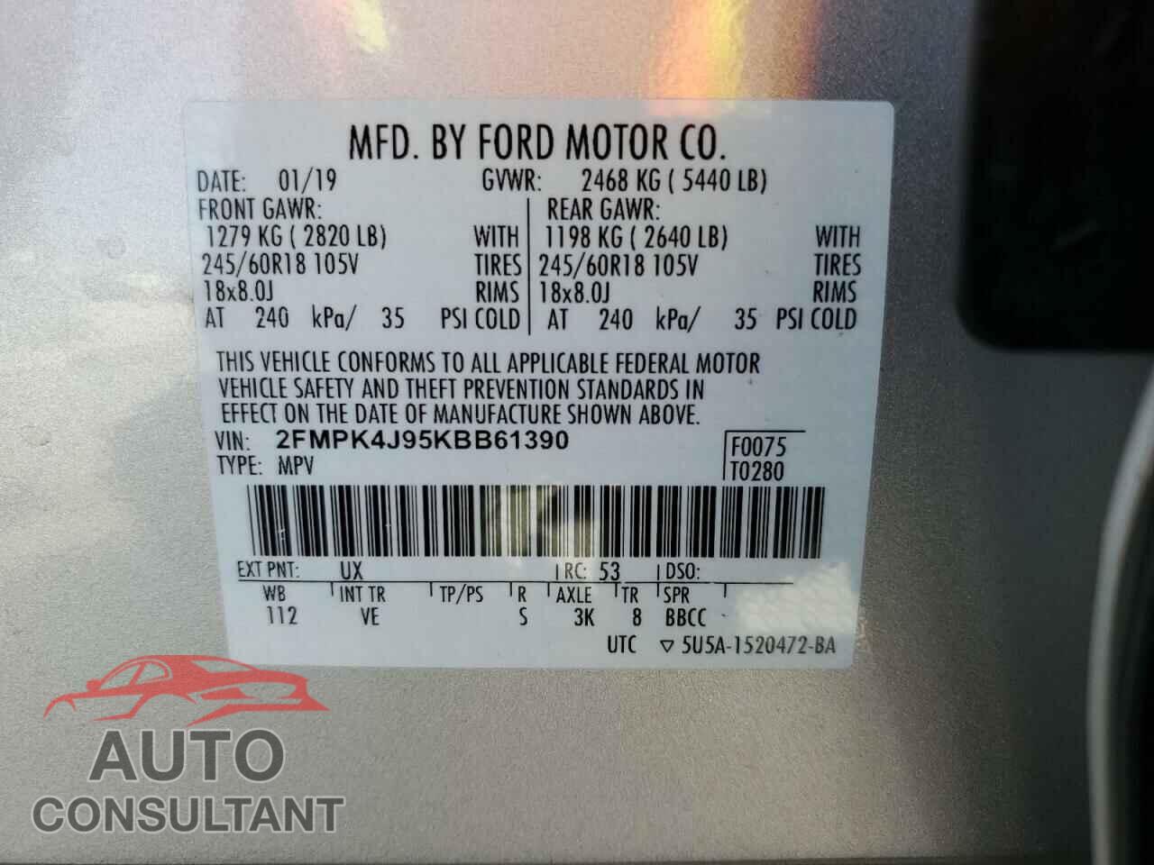 FORD EDGE 2019 - 2FMPK4J95KBB61390