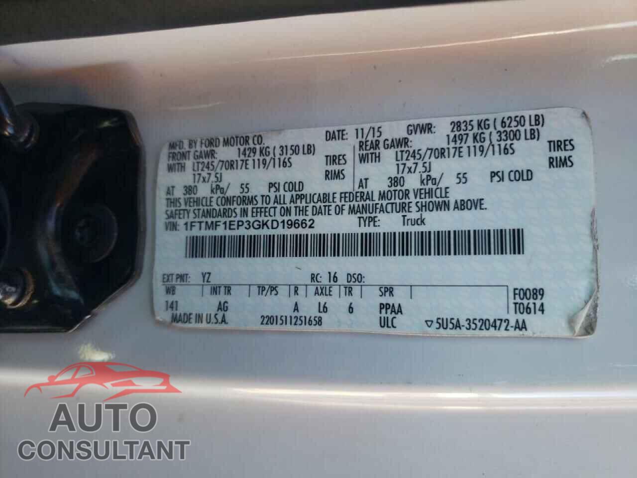 FORD F150 2016 - 1FTMF1EP3GKD19662