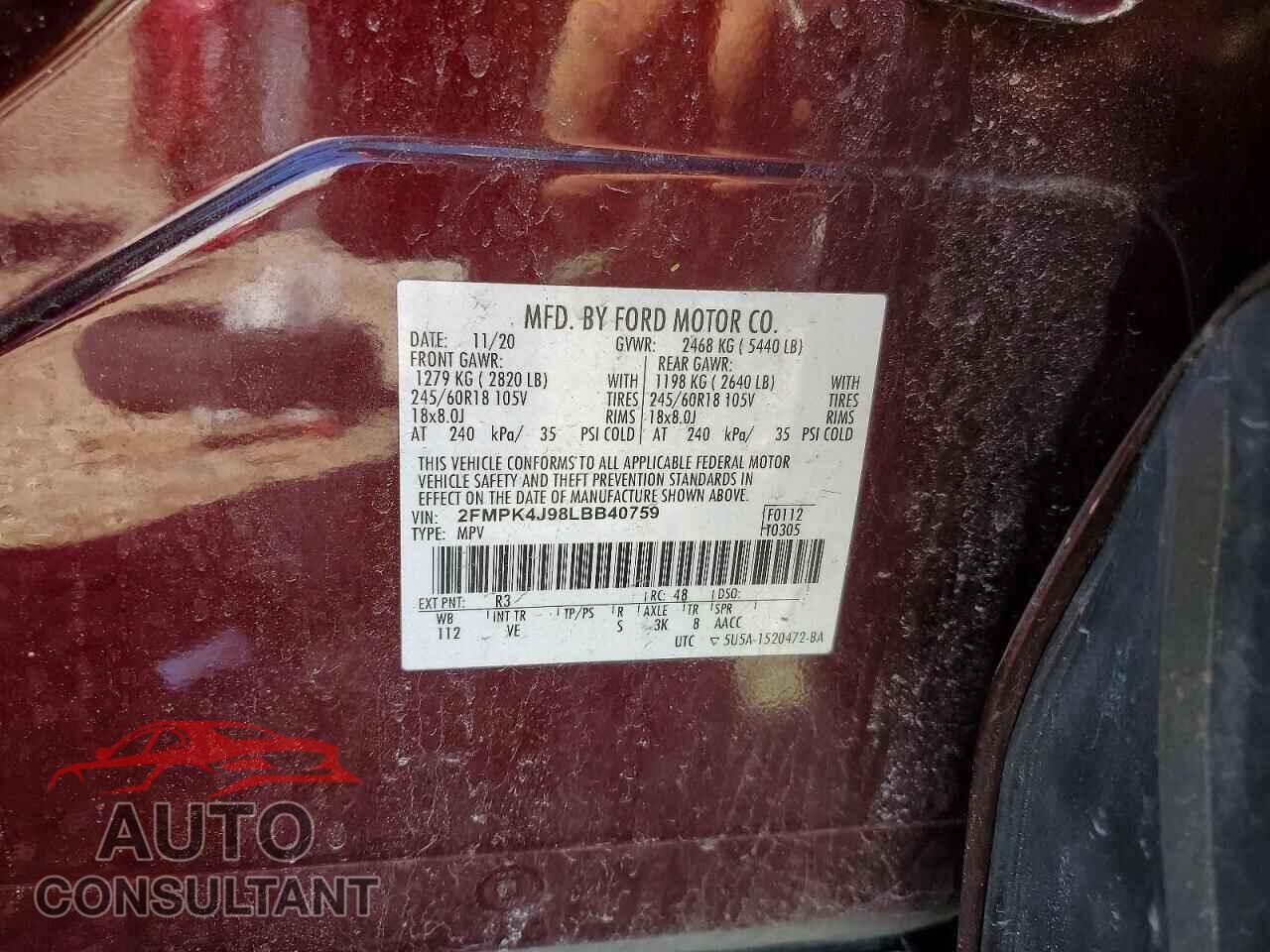 FORD EDGE 2020 - 2FMPK4J98LBB40759