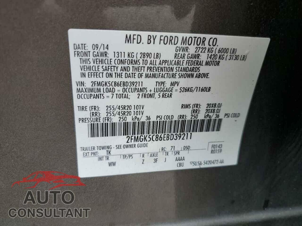 FORD FLEX 2014 - 2FMGK5C86EBD39211