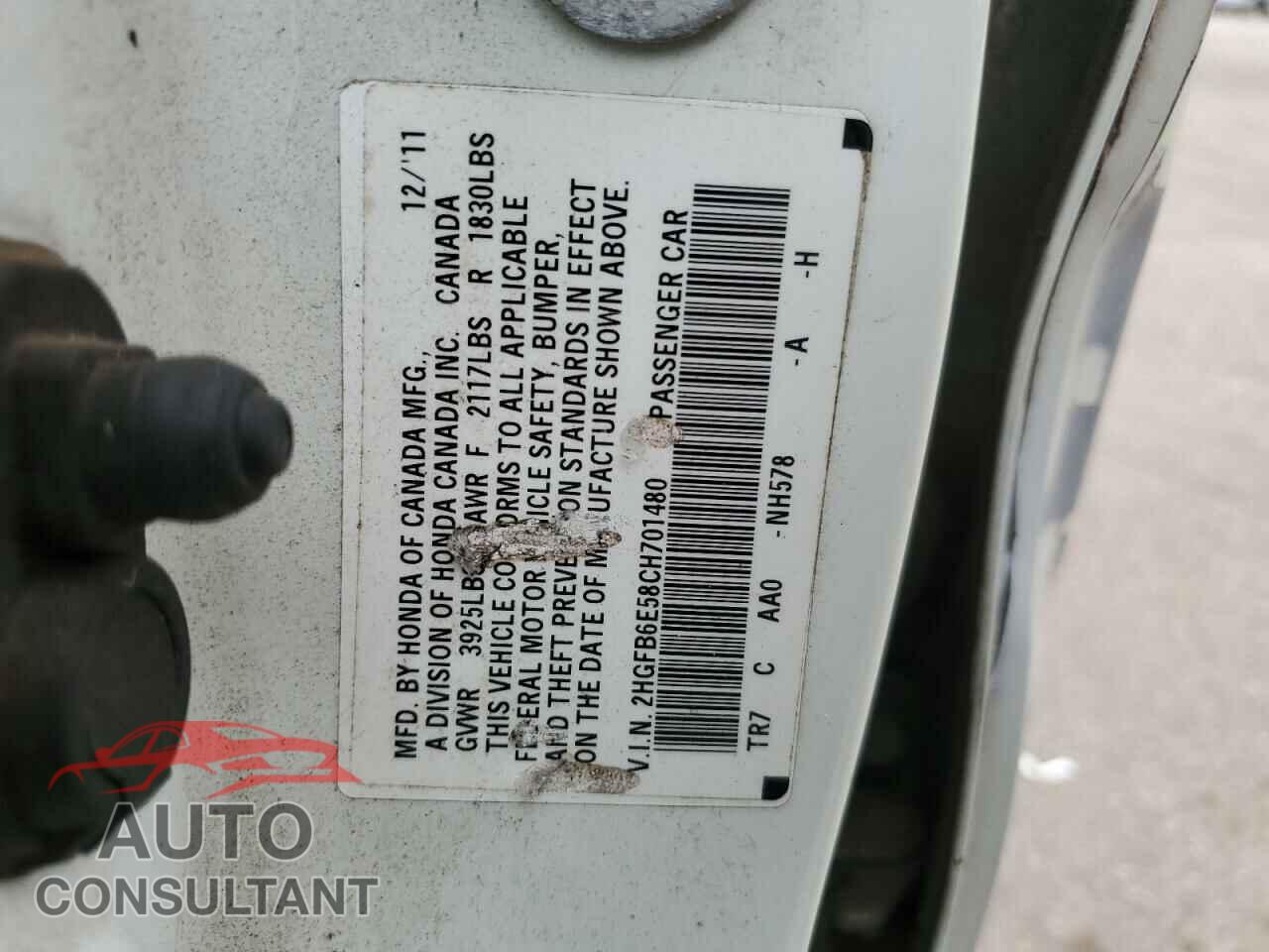 HONDA CIVIC 2012 - 2HGFB6E58CH701480