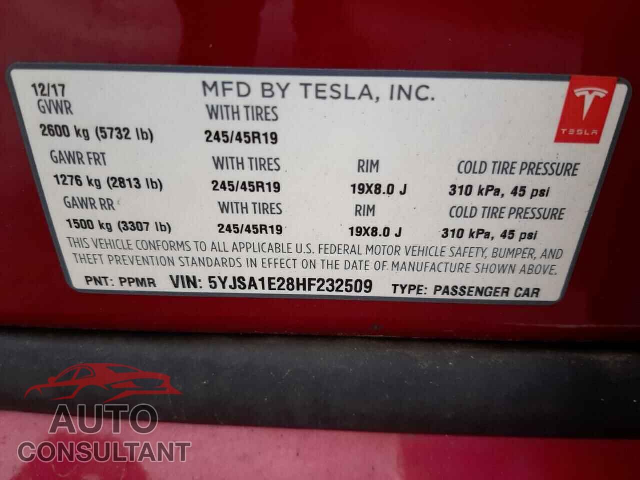 TESLA MODEL S 2017 - 5YJSA1E28HF232509