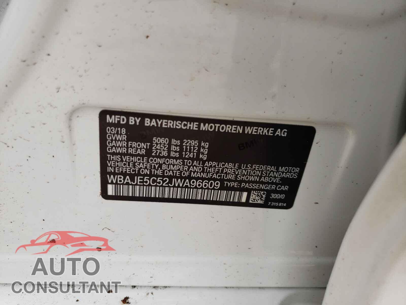 BMW 5 SERIES 2018 - WBAJE5C52JWA96609
