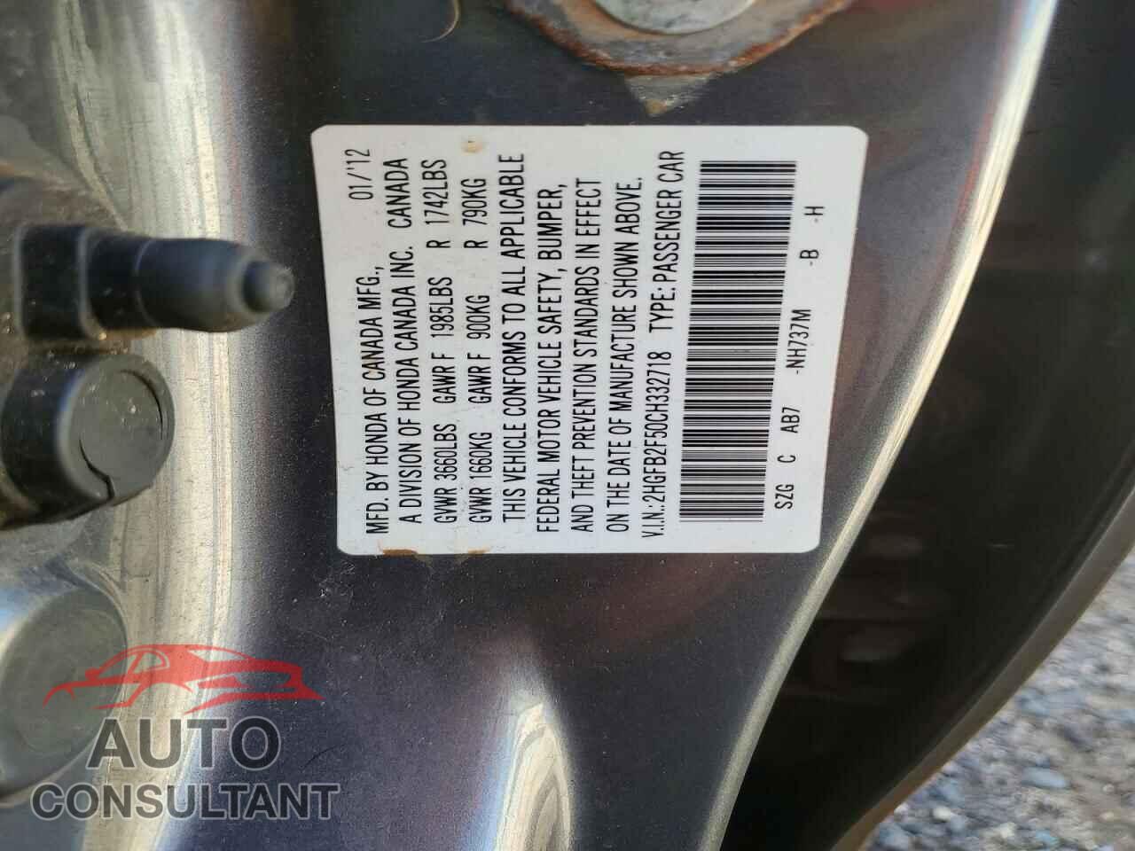 HONDA CIVIC 2012 - 2HGFB2F50CH332718