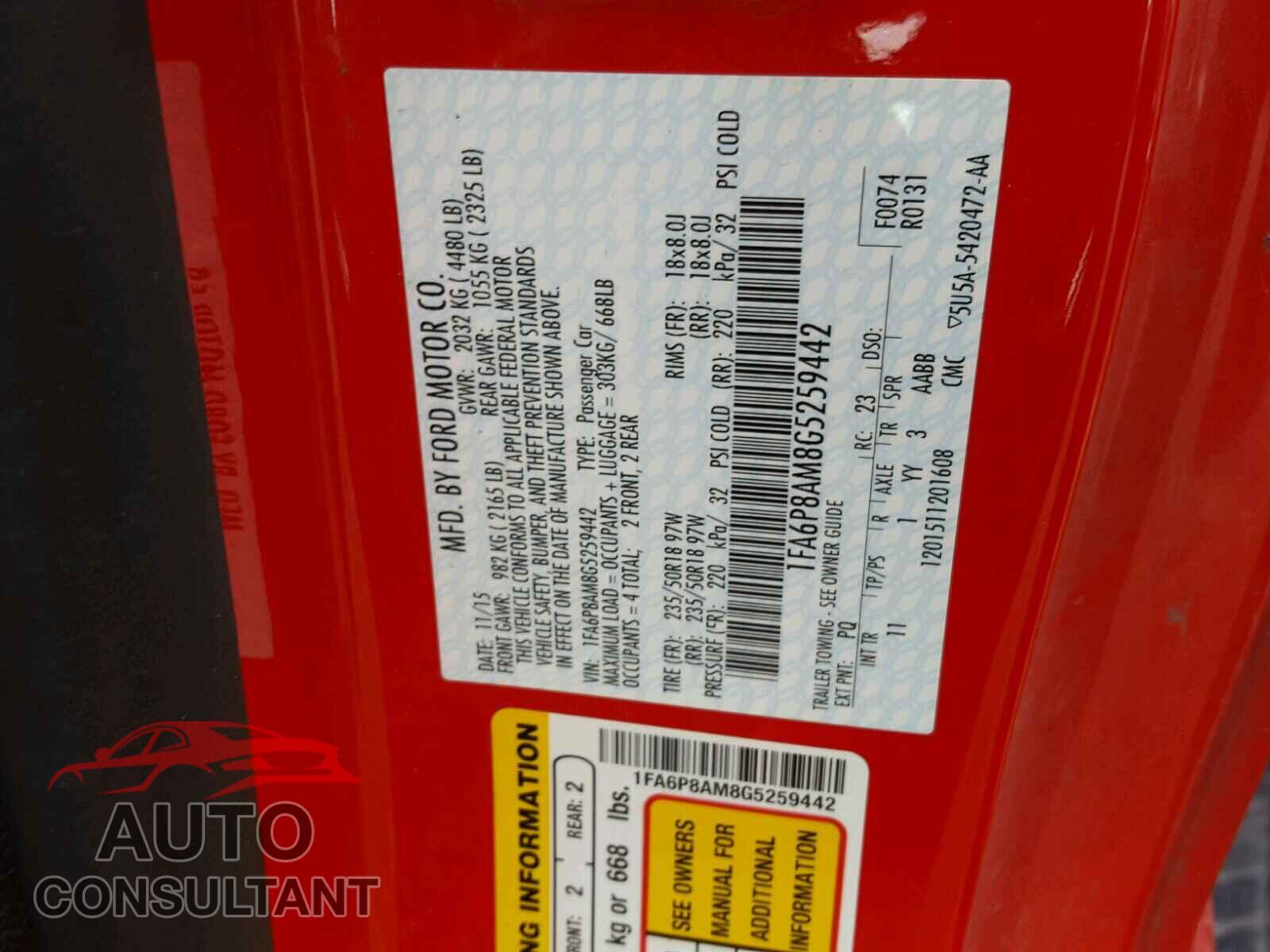 FORD MUSTANG 2016 - 1FA6P8AM8G5259442