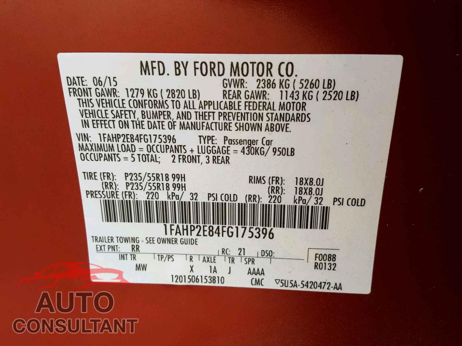 FORD TAURUS 2015 - 1FAHP2E84FG175396