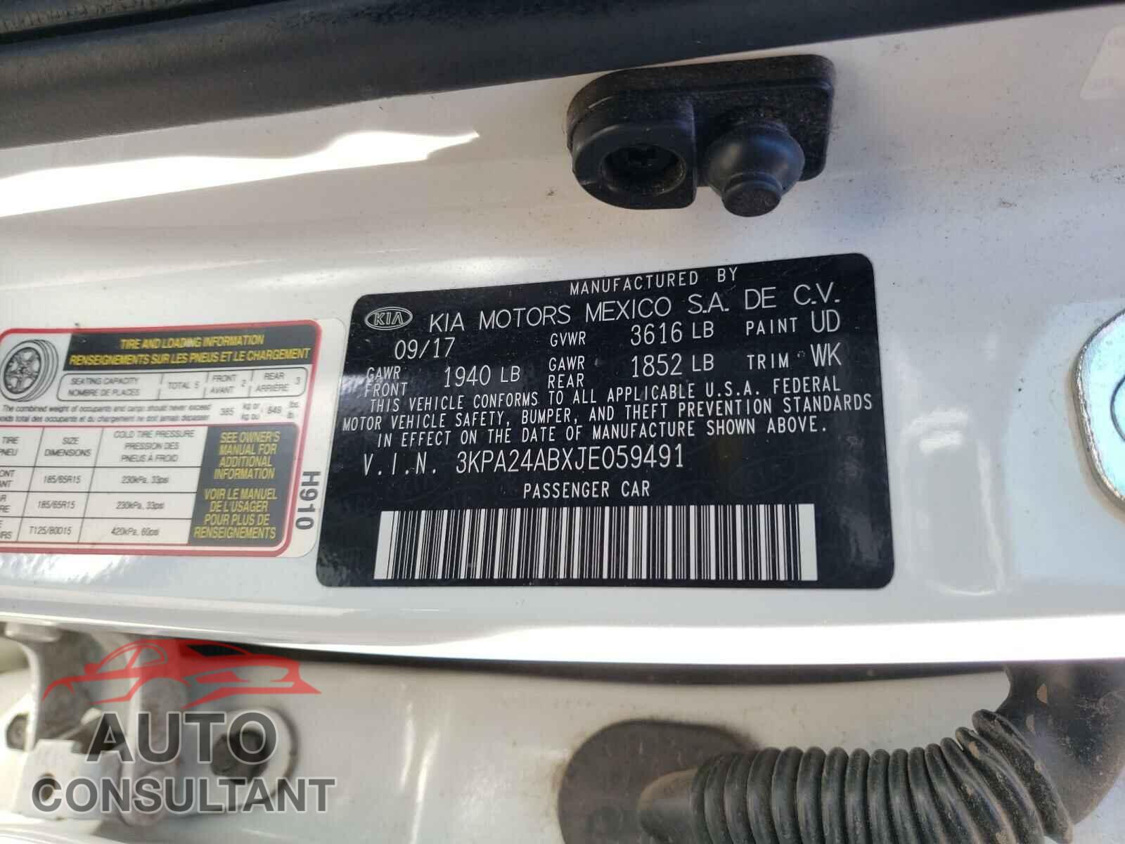 KIA RIO 2018 - 3KPA24ABXJE059491