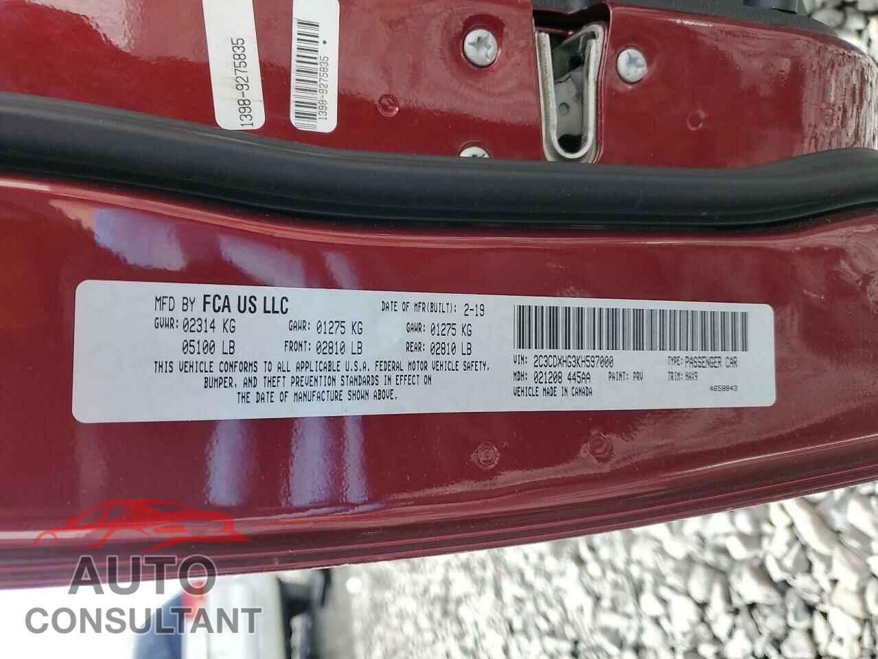 DODGE CHARGER 2019 - 2C3CDXHG3KH597000