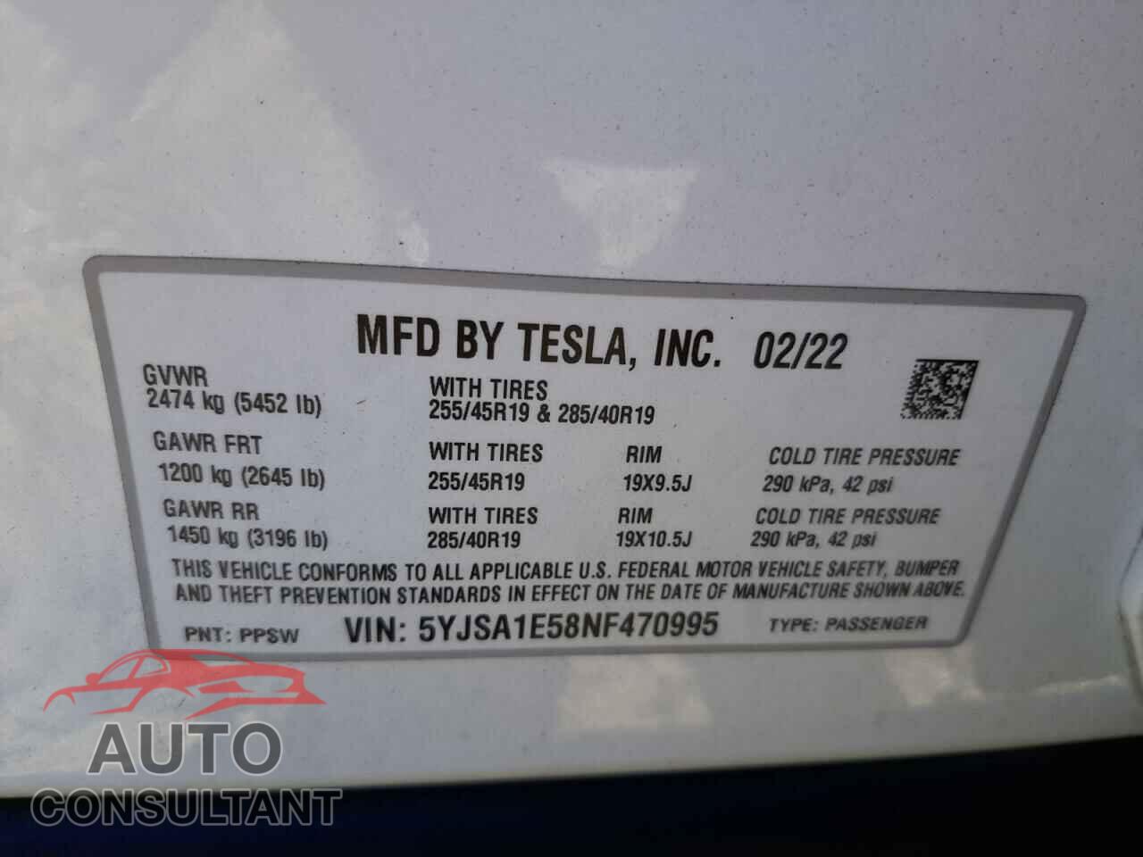 TESLA MODEL S 2022 - 5YJSA1E58NF470995