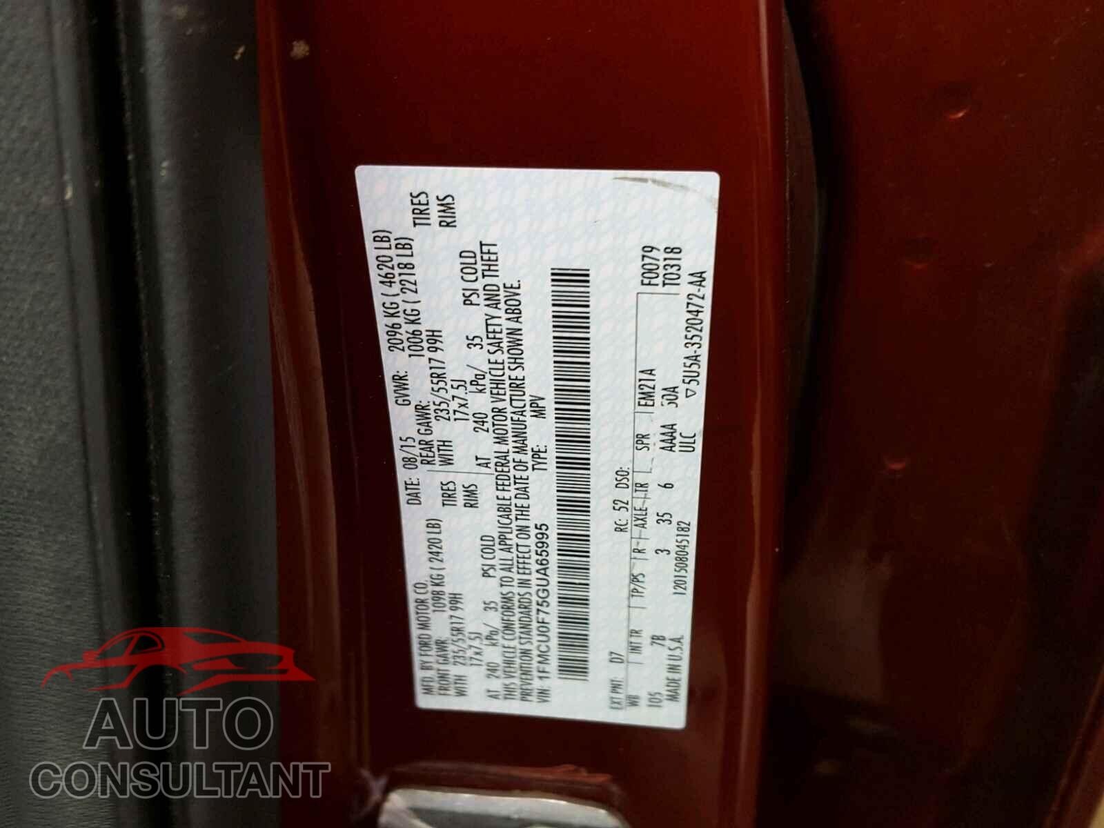 FORD ESCAPE S 2016 - 1FMCU0F75GUA65995