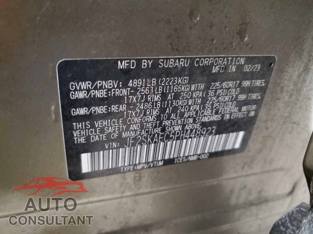 SUBARU FORESTER 2023 - JF2SKAEC5PH448923
