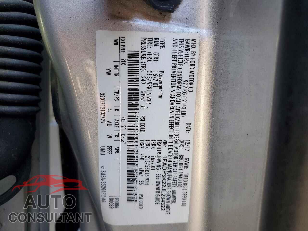FORD FOCUS 2018 - 1FADP3K22JL234322