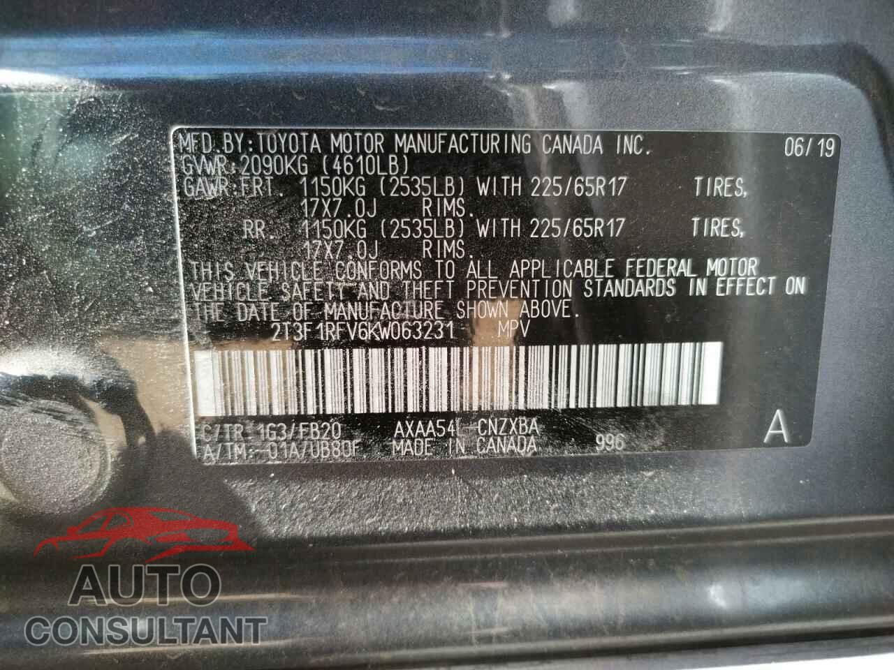 TOYOTA RAV4 2019 - 2T3F1RFV6KW063231
