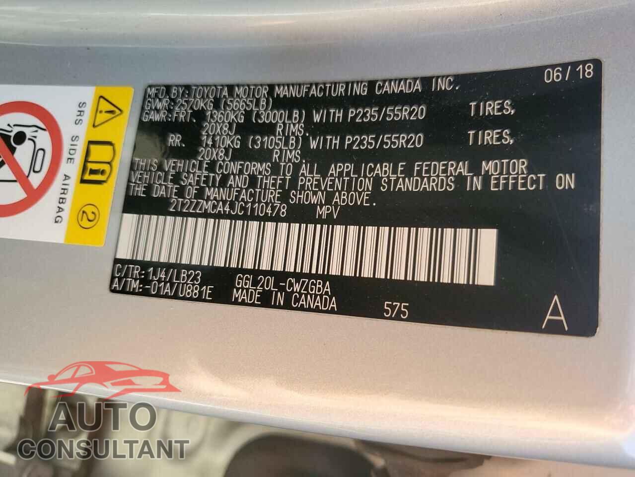 LEXUS RX350 2018 - 2T2ZZMCA4JC110478