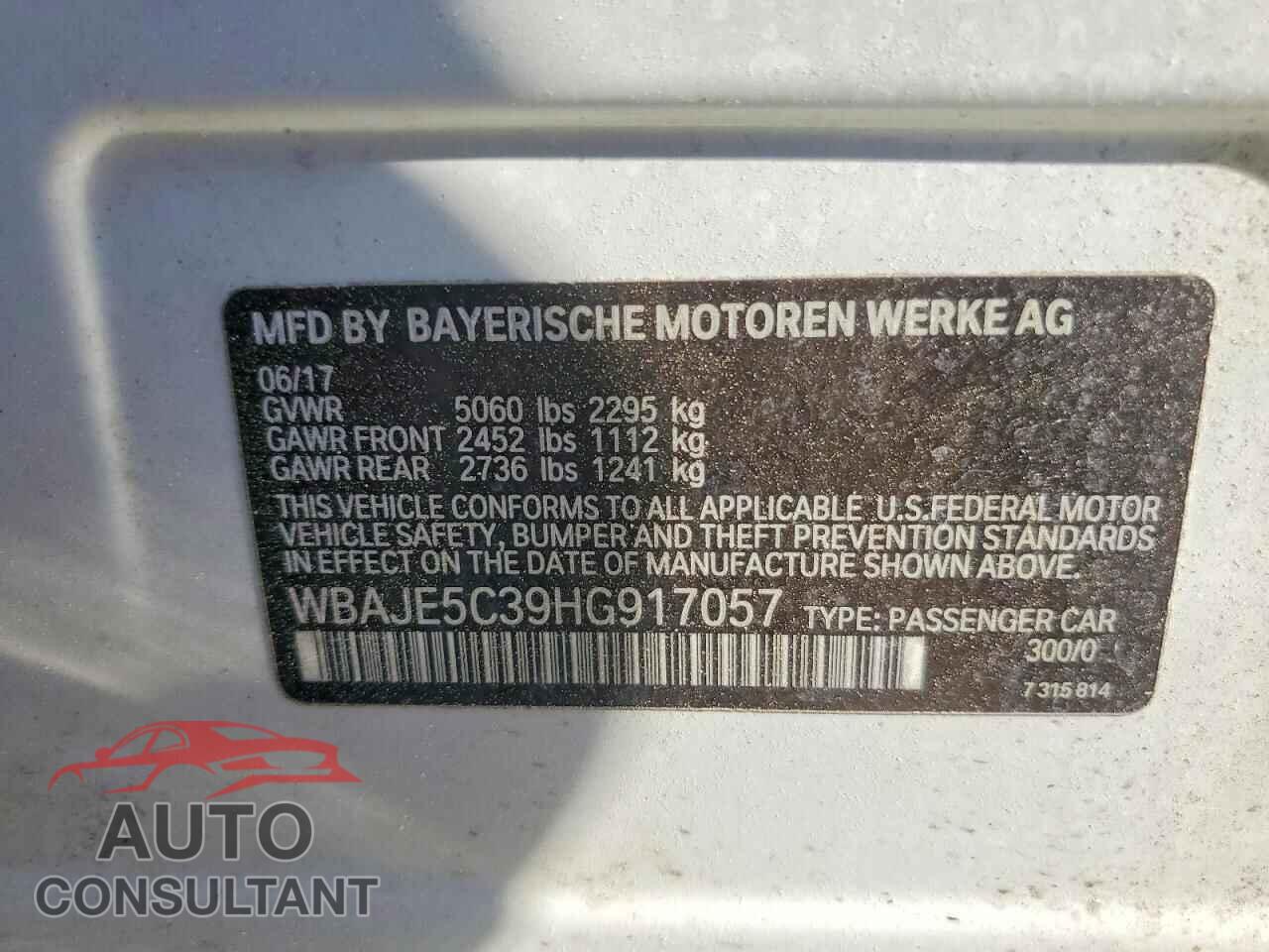 BMW 5 SERIES 2017 - WBAJE5C39HG917057