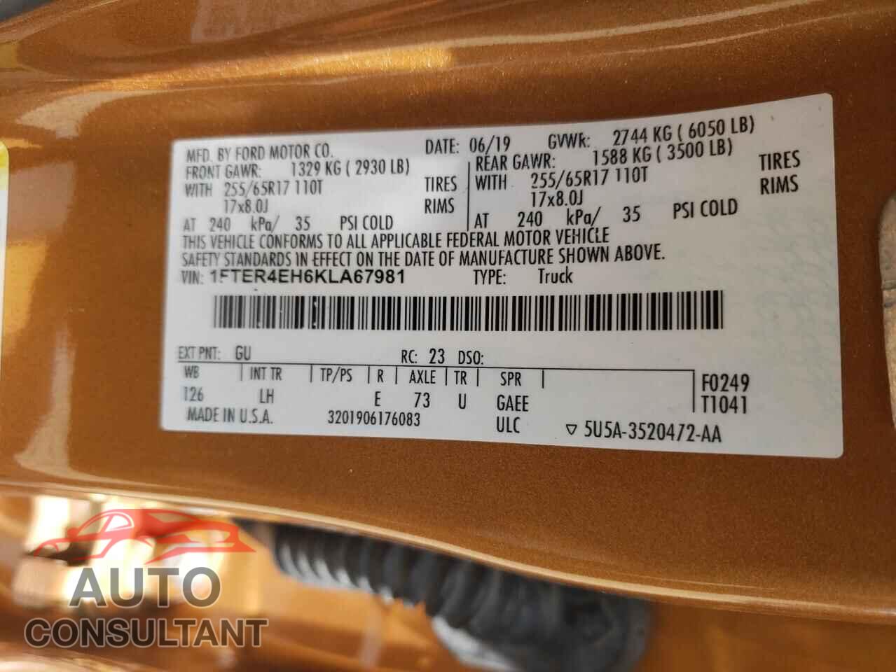 FORD RANGER 2019 - 1FTER4EH6KLA67981