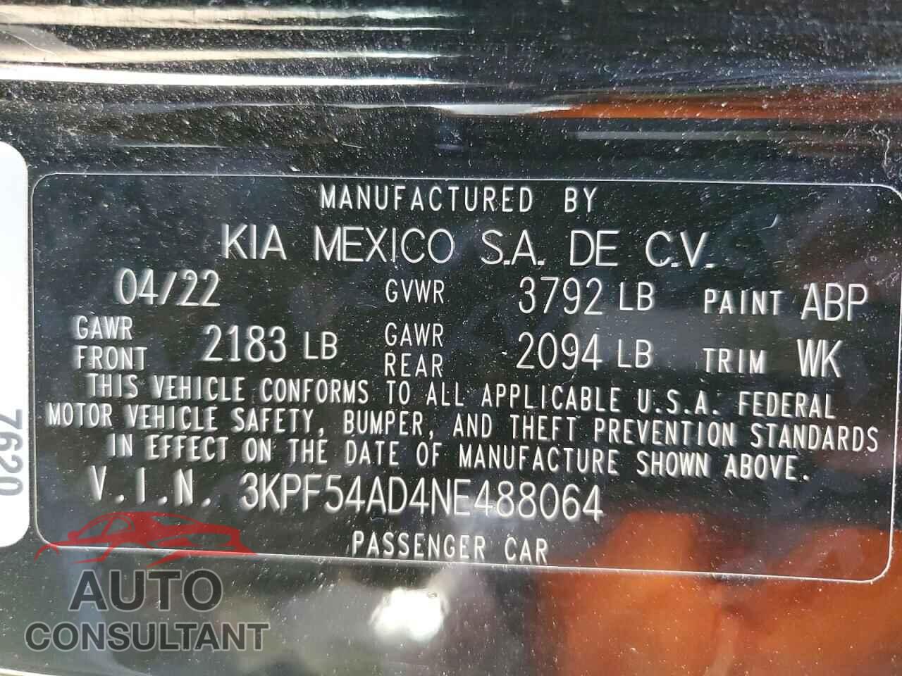 KIA FORTE 2022 - 3KPF54AD4NE488064