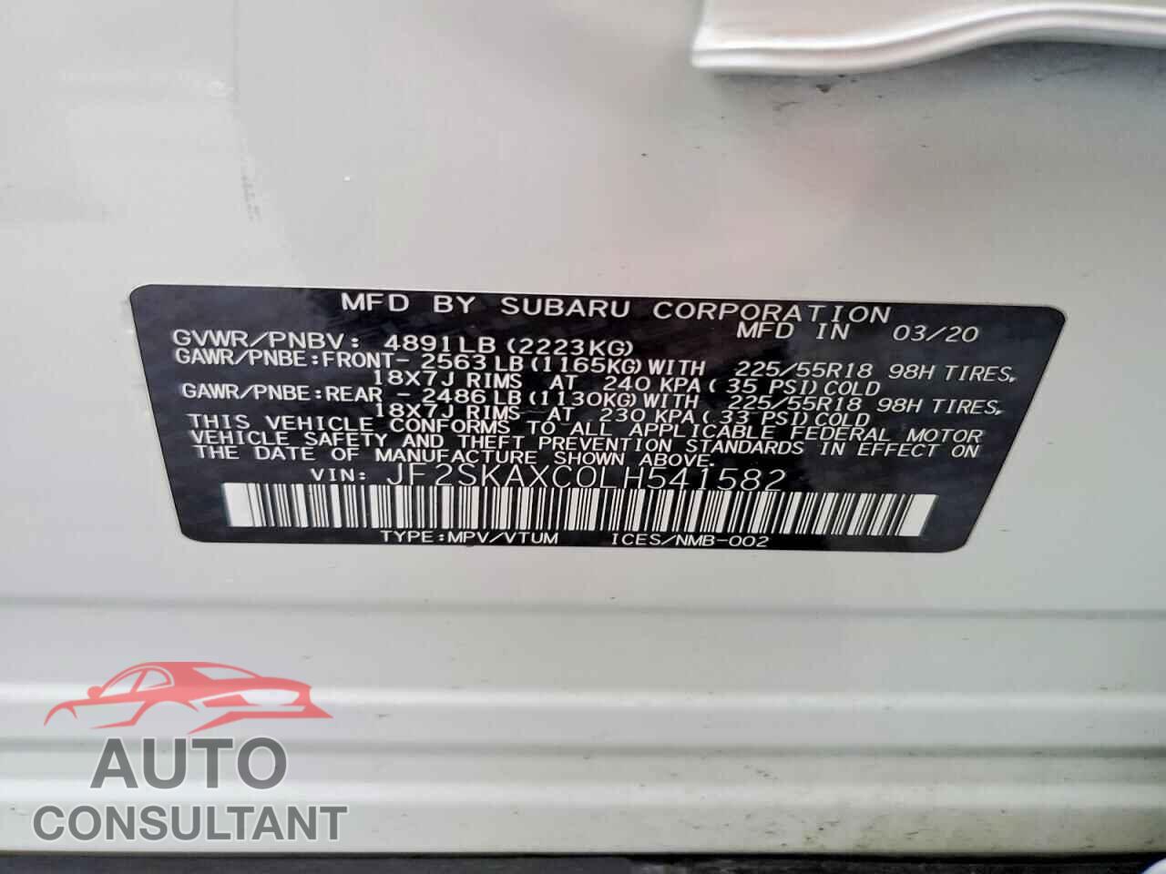 SUBARU FORESTER 2020 - JF2SKAXC0LH541582