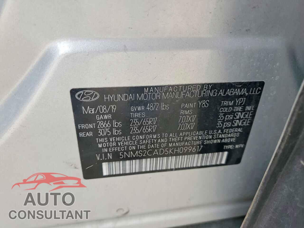 HYUNDAI SANTA FE 2019 - 5NMS2CAD5KH099617