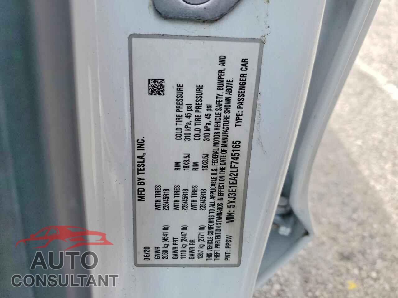 TESLA MODEL 3 2020 - 5YJ3E1EA2LF745165