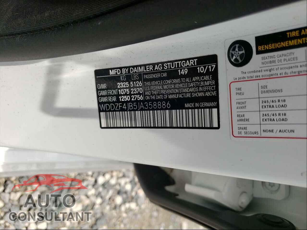 MERCEDES-BENZ E CLASS 2018 - WDDZF4JB5JA358886