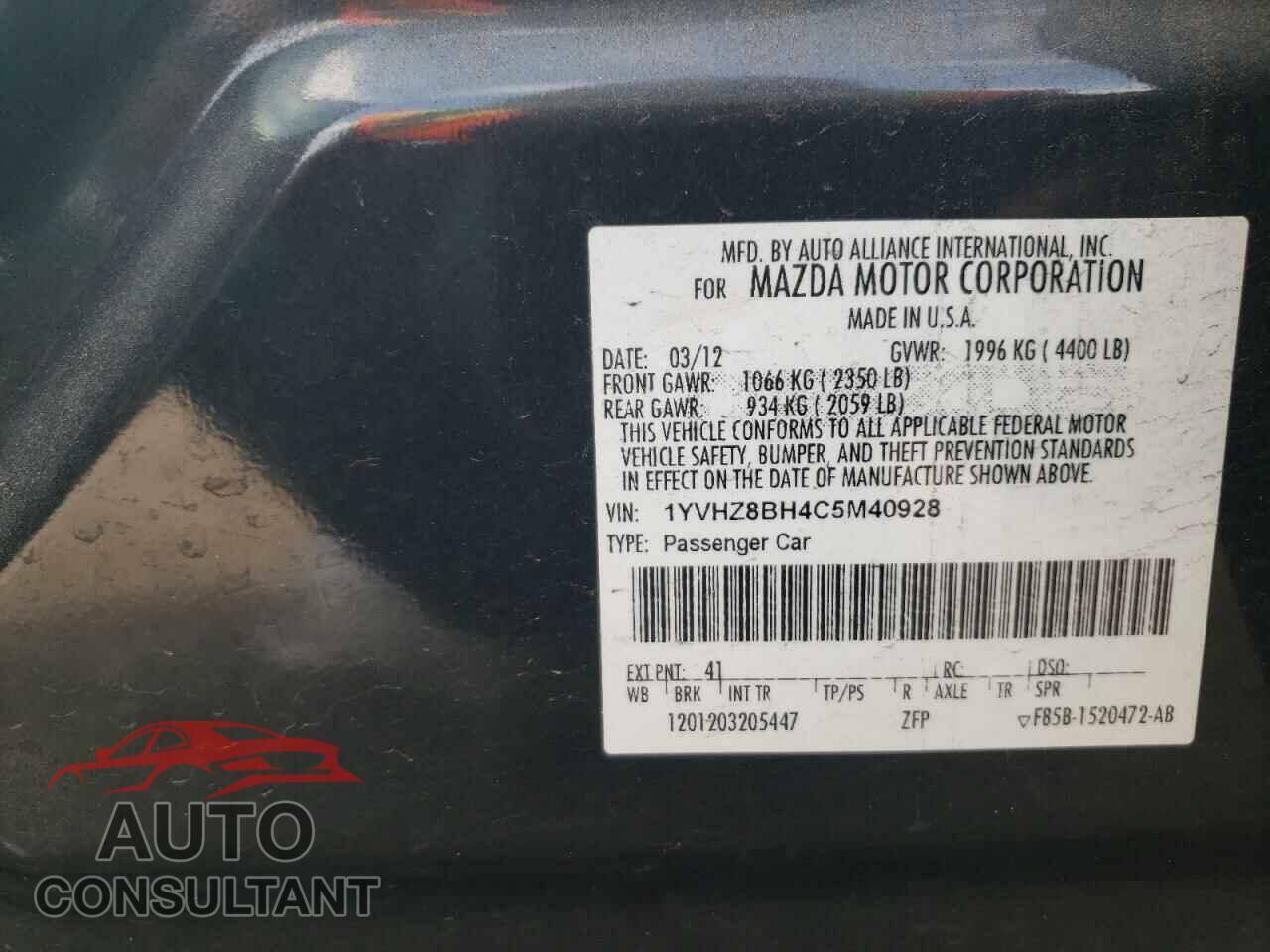 MAZDA 6 2012 - 1YVHZ8BH4C5M40928