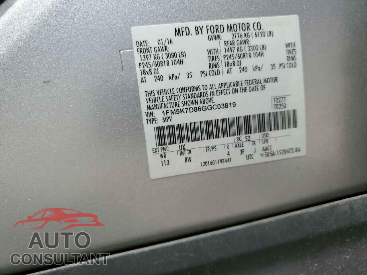 FORD EXPLORER 2016 - 1FM5K7D86GGC03819
