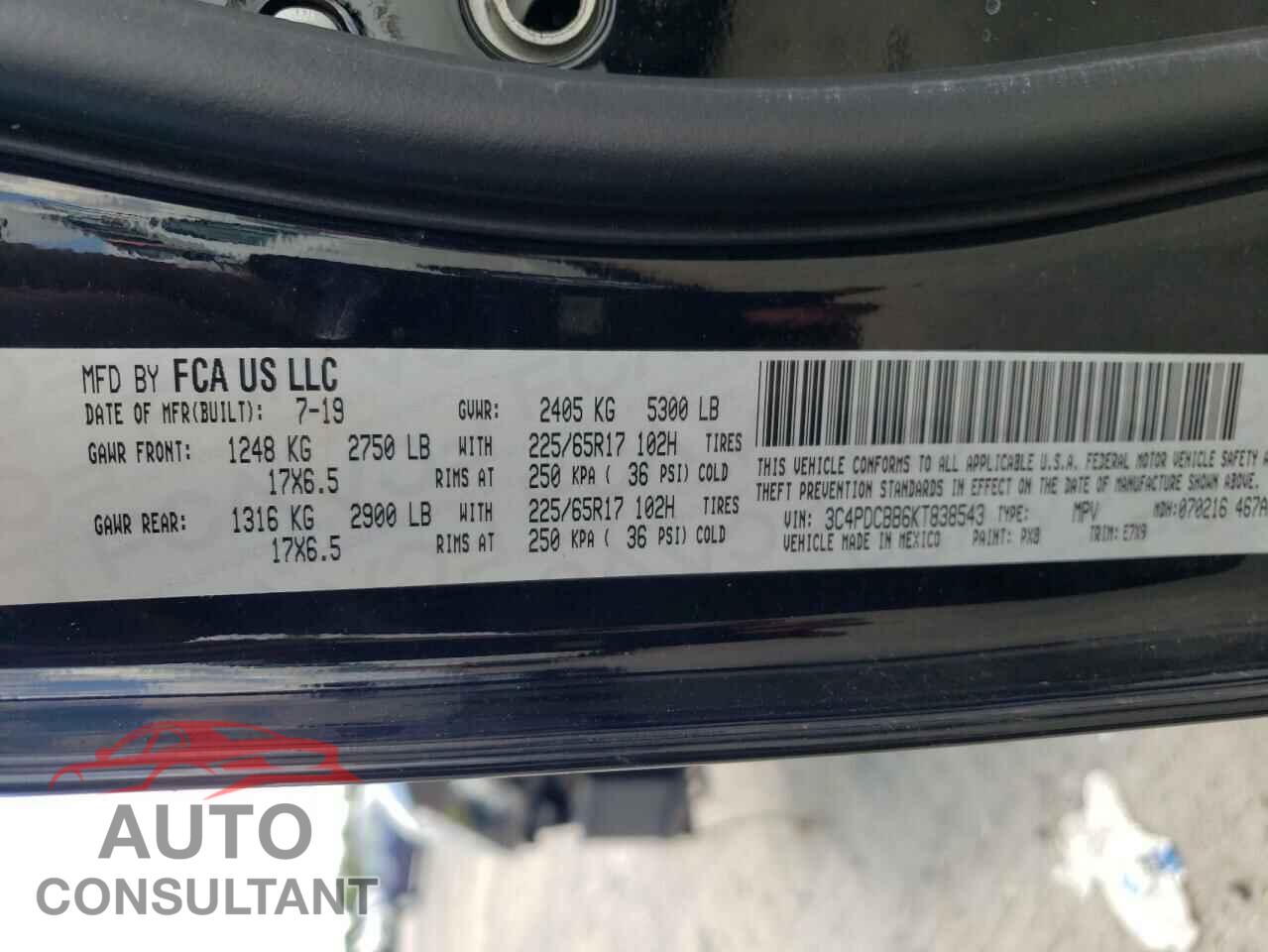 DODGE JOURNEY 2019 - 3C4PDCBB6KT838543