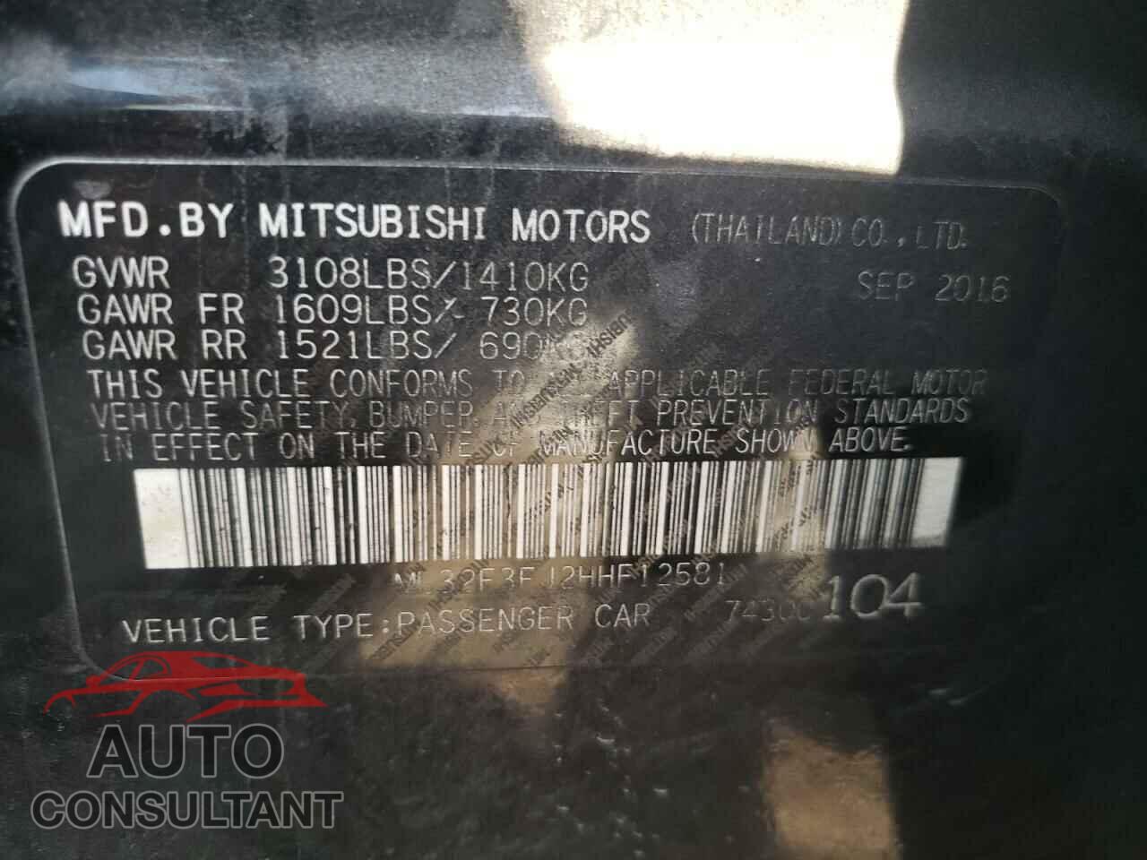 MITSUBISHI MIRAGE 2017 - ML32F3FJ2HHF12581