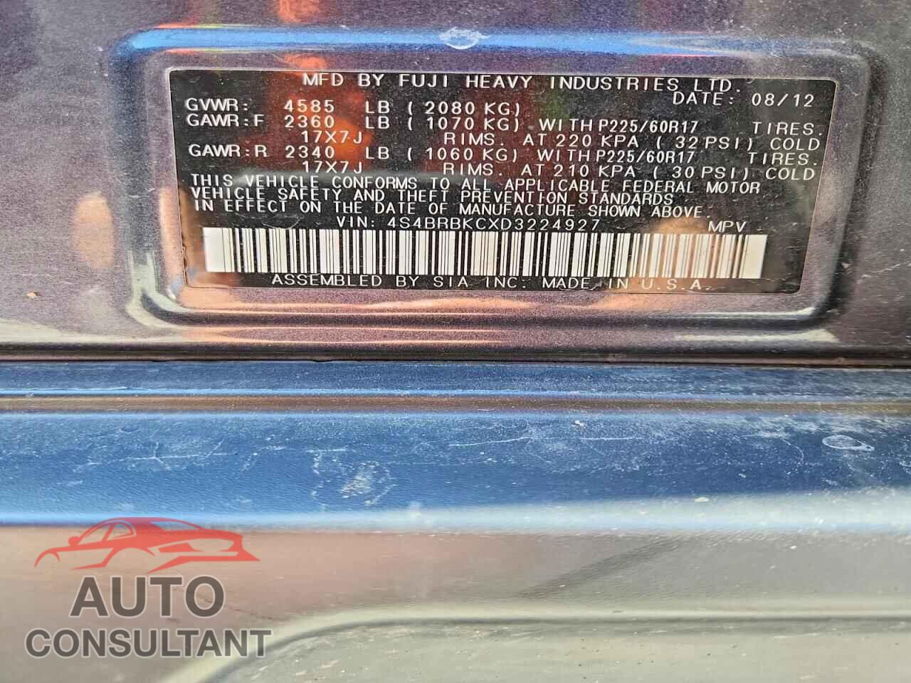 SUBARU OUTBACK 2013 - 4S4BRBKCXD3224927