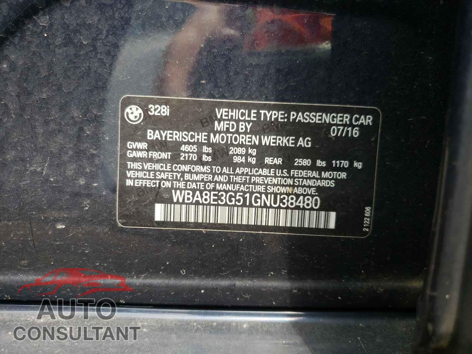BMW 3 SERIES 2016 - WBA8E3G51GNU38480